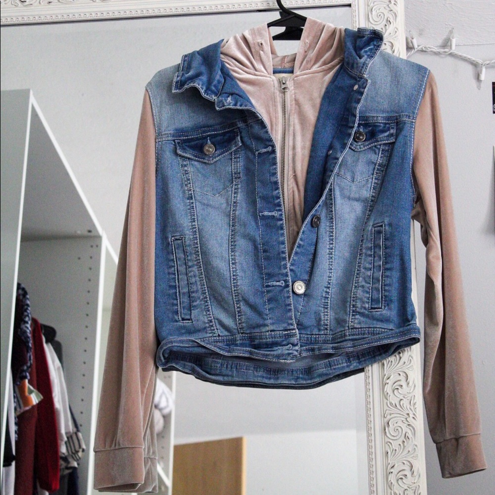 Denim and pink velvet jacket